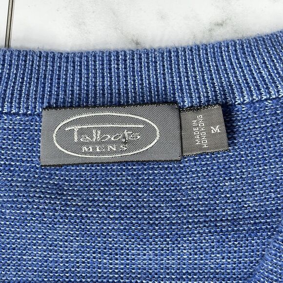 TALBOTS MENS VTG BLUE COTTON V-NECK LONG SLEEVE SWEATER MED Coastal Preppy - Picture 8 of 13